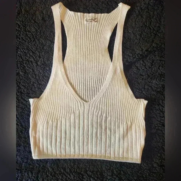 Free People Off-White Deep V-Neck Sleeveless Knit Top, see measurements - Picture 6 of 7